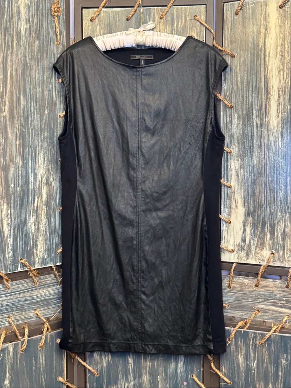 BCBGMaxAzria Karlee Black Faux Leather Sheath Dress